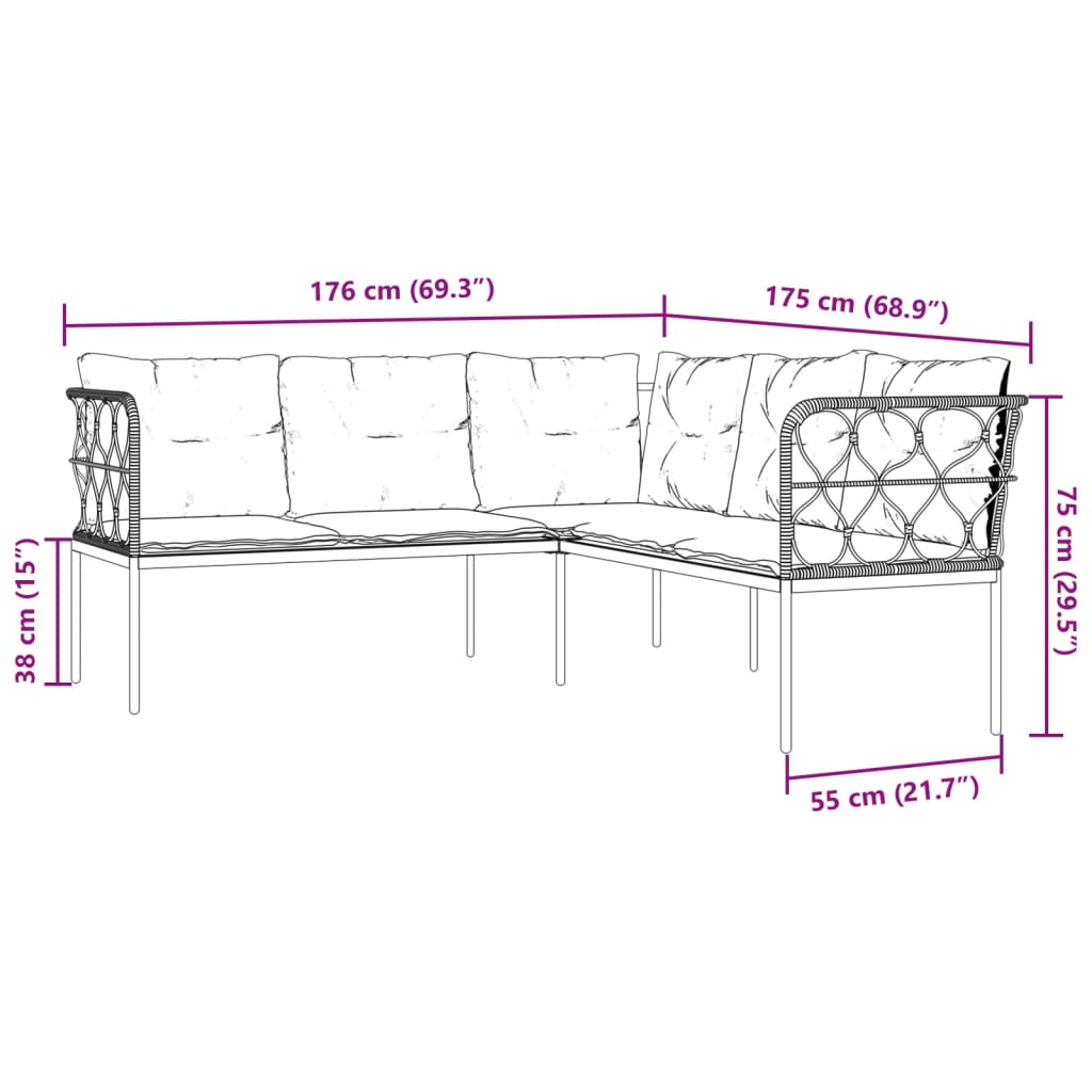 Sodo sofa su pagalvėlėmis, juoda, plienas/tekstilenas - Namų Idėja