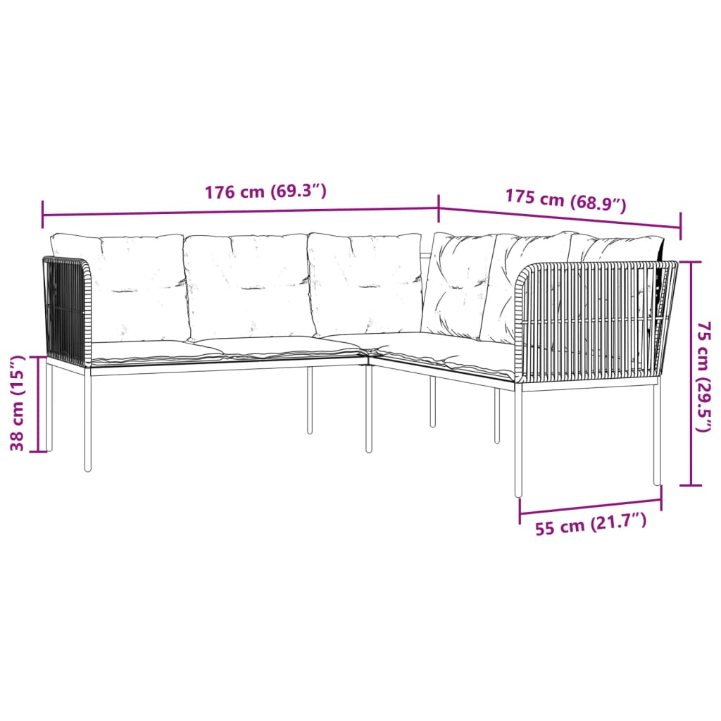 Sodo sofa su pagalvėlėmis, juoda, plienas/tekstilenas - Namų Idėja
