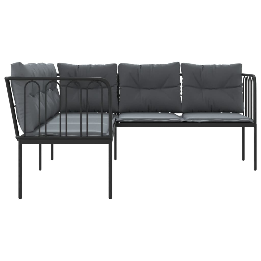 Sodo sofa su pagalvėlėmis, juoda, plienas/tekstilenas - Namų Idėja
