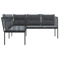 Sodo sofa su pagalvėlėmis, juoda, plienas/tekstilenas - Namų Idėja