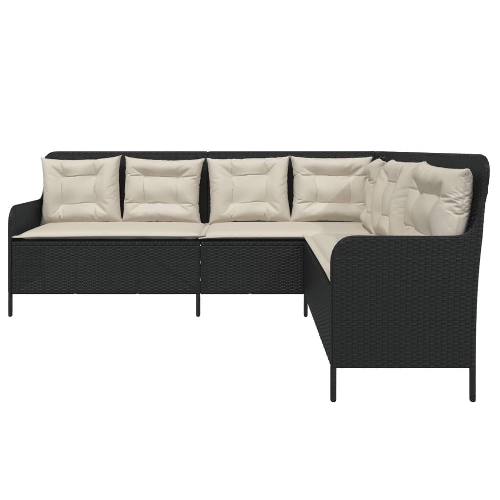 Sodo sofa su pagalvėlėmis, juoda, poliratanas, L formos - Namų Idėja