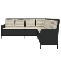 Sodo sofa su pagalvėlėmis, juoda, poliratanas, L formos - Namų Idėja