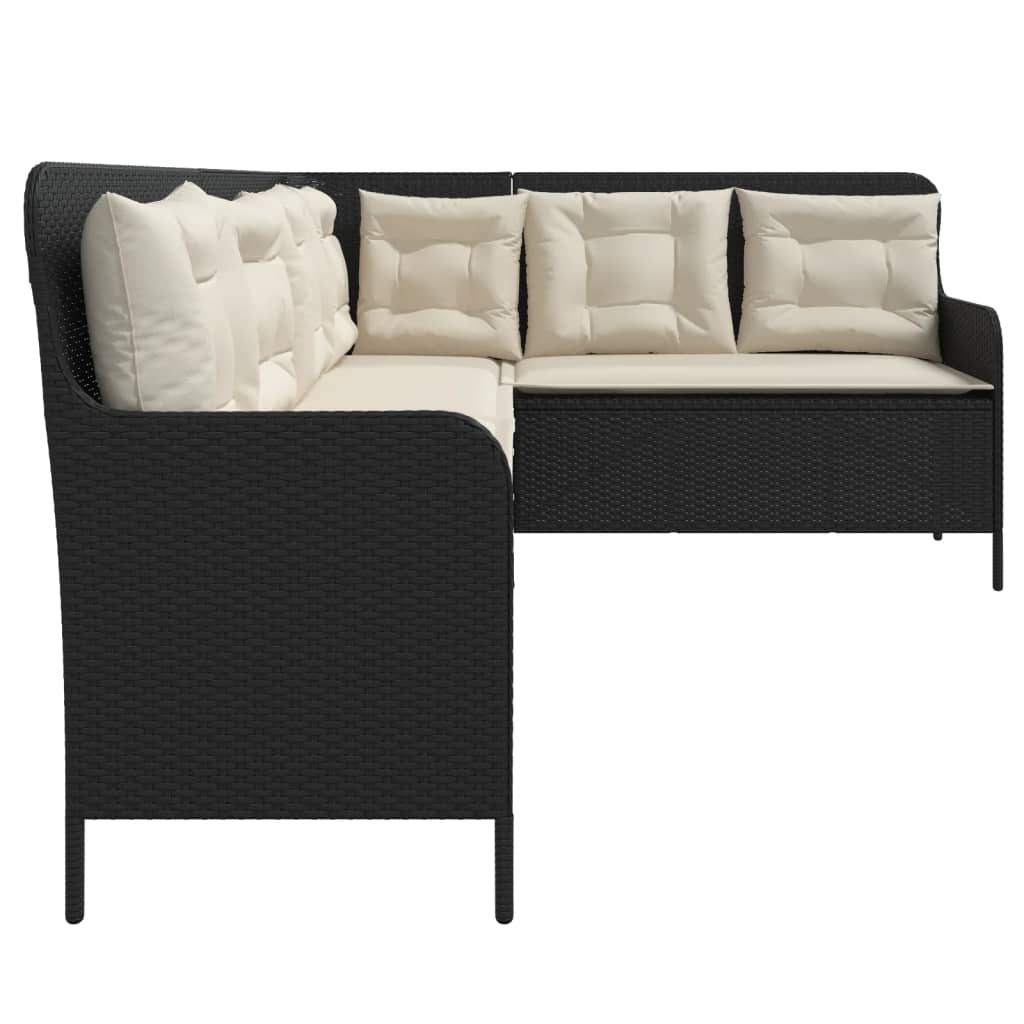 Sodo sofa su pagalvėlėmis, juoda, poliratanas, L formos - Namų Idėja