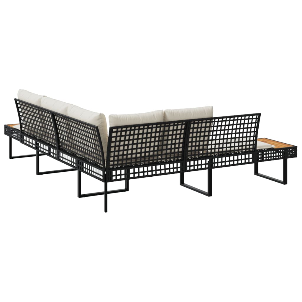 Sodo sofa su pagalvėlėmis, juoda, poliratanas/akacija, L formos - Namų Idėja
