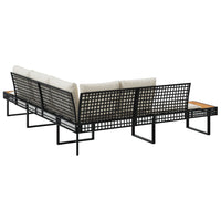 Sodo sofa su pagalvėlėmis, juoda, poliratanas/akacija, L formos - Namų Idėja