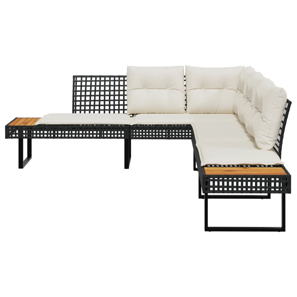Sodo sofa su pagalvėlėmis, juoda, poliratanas/akacija, L formos - Namų Idėja