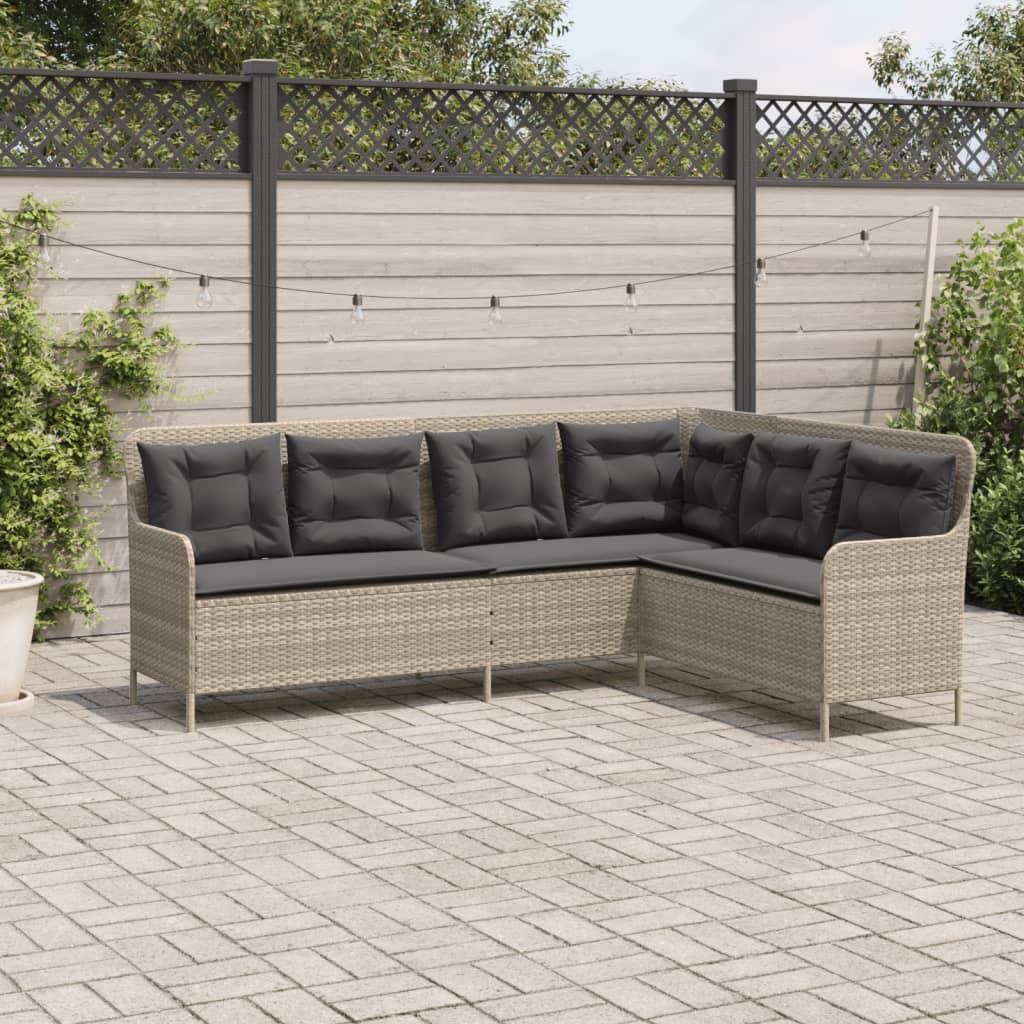 Sodo sofa su pagalvėlėmis, pilka, poliratanas, L formos - Namų Idėja