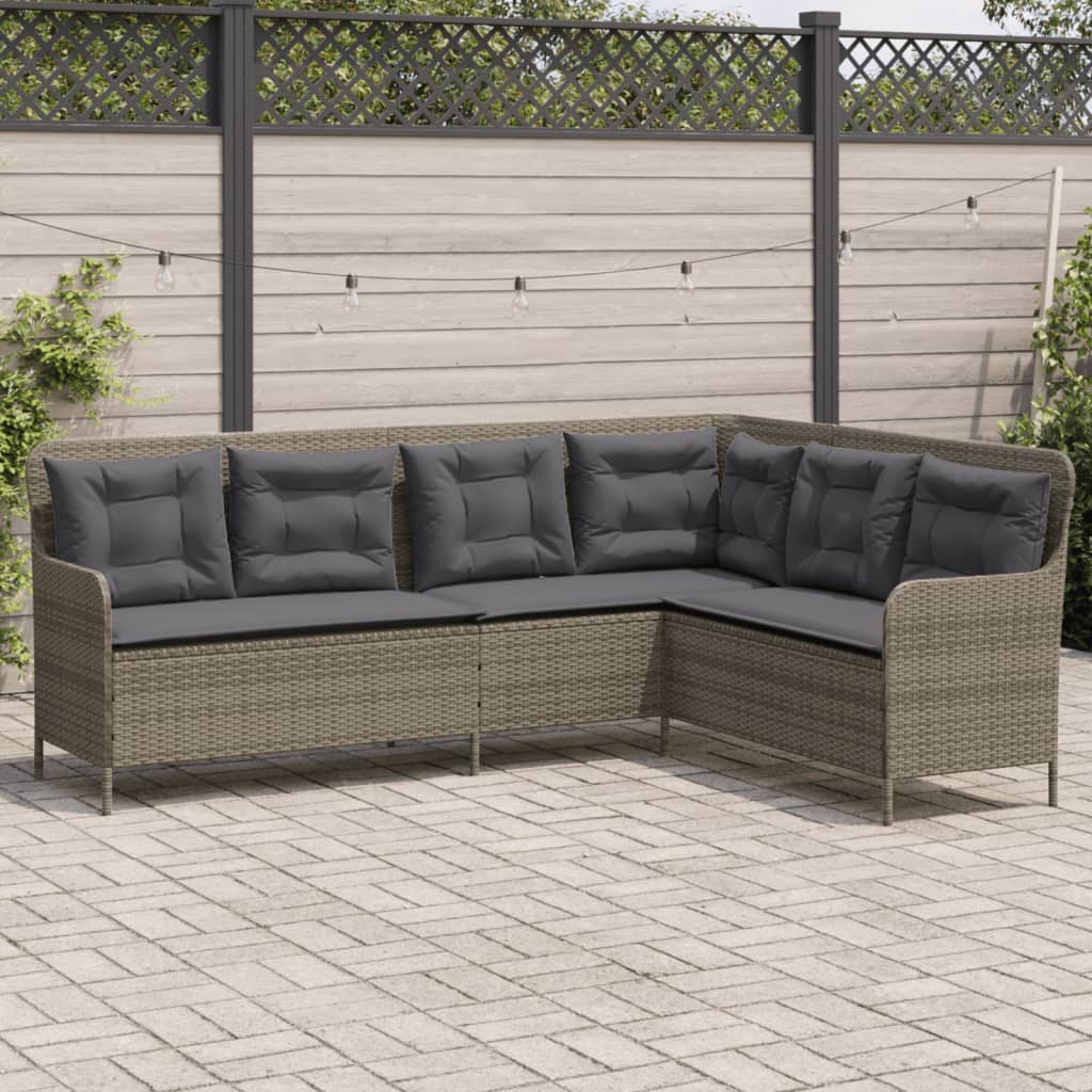 Sodo sofa su pagalvėlėmis, pilka, poliratanas, L formos - Namų Idėja