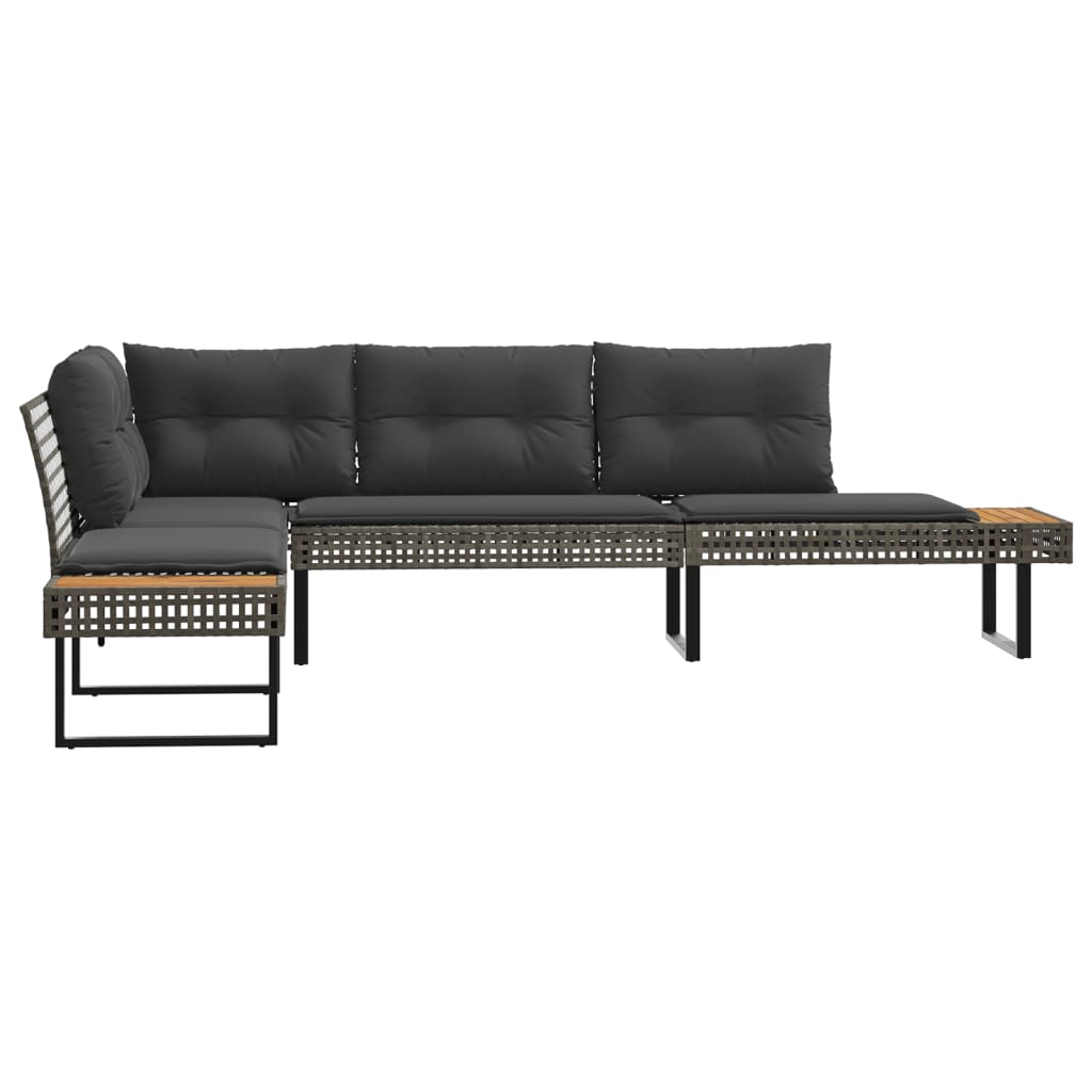 Sodo sofa su pagalvėlėmis, pilka, poliratanas/akacija, L formos - Namų Idėja