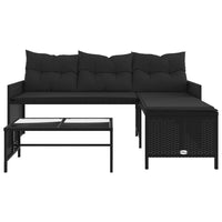 Sodo sofa su stalu/pagalvėlėmis, juoda, poliratanas, L formos - Namų Idėja