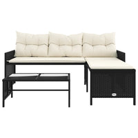 Sodo sofa su stalu/pagalvėlėmis, juoda, poliratanas, L formos - Namų Idėja