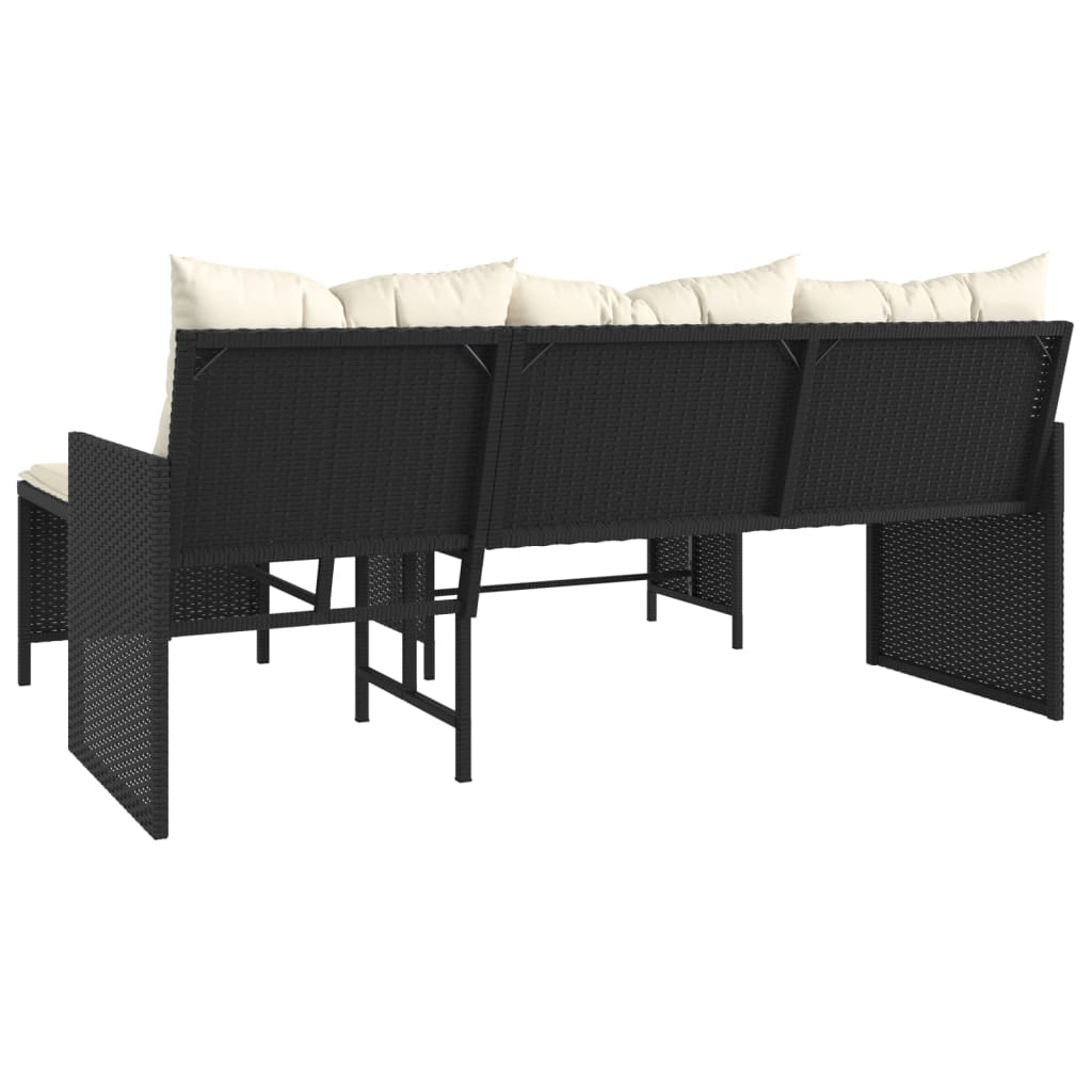 Sodo sofa su stalu/pagalvėlėmis, juoda, poliratanas, L formos - Namų Idėja