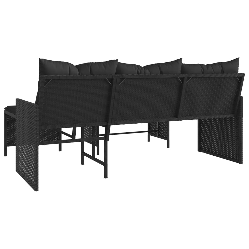 Sodo sofa su stalu/pagalvėlėmis, juoda, poliratanas, L formos - Namų Idėja