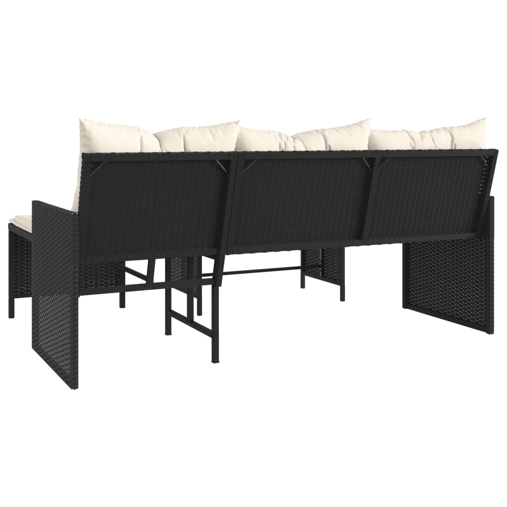 Sodo sofa su stalu/pagalvėlėmis, juoda, poliratanas, L formos - Namų Idėja