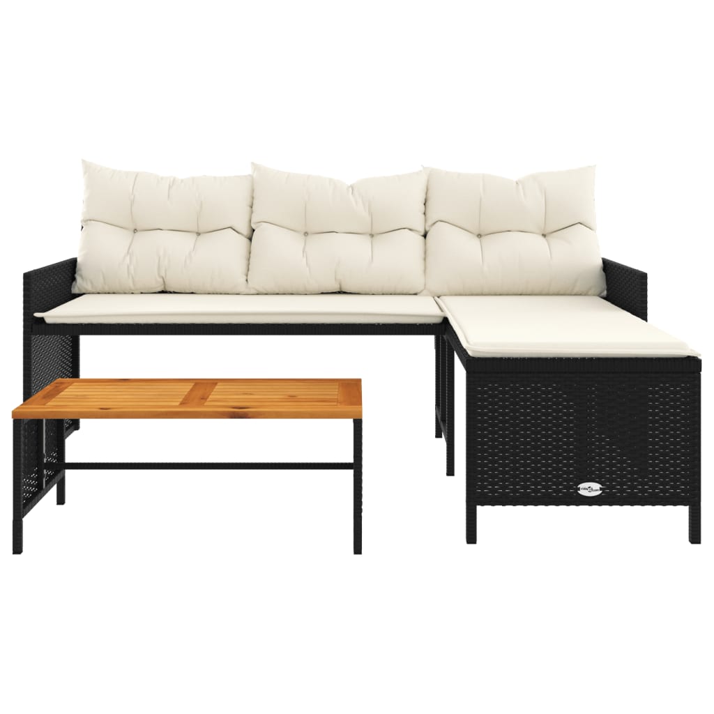 Sodo sofa su stalu/pagalvėlėmis, juoda, poliratanas, L formos - Namų Idėja