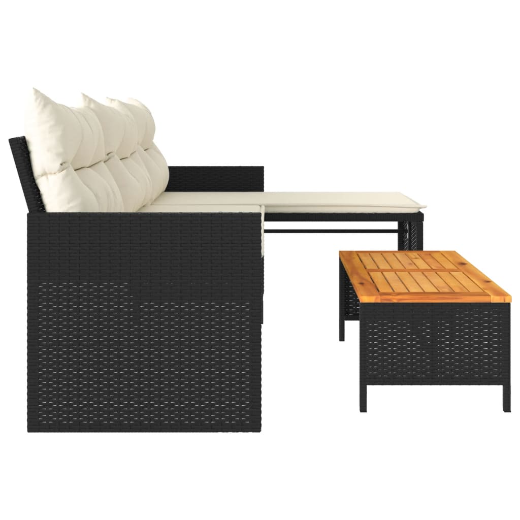 Sodo sofa su stalu/pagalvėlėmis, juoda, poliratanas, L formos - Namų Idėja