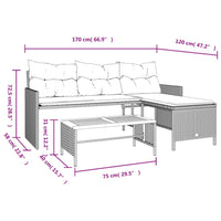 Sodo sofa su stalu/pagalvėlėmis, juoda, poliratanas, L formos - Namų Idėja