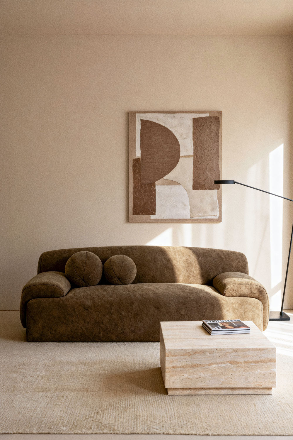 Dvivietė sofa SIRENA, ruda virvelinė tekstūra