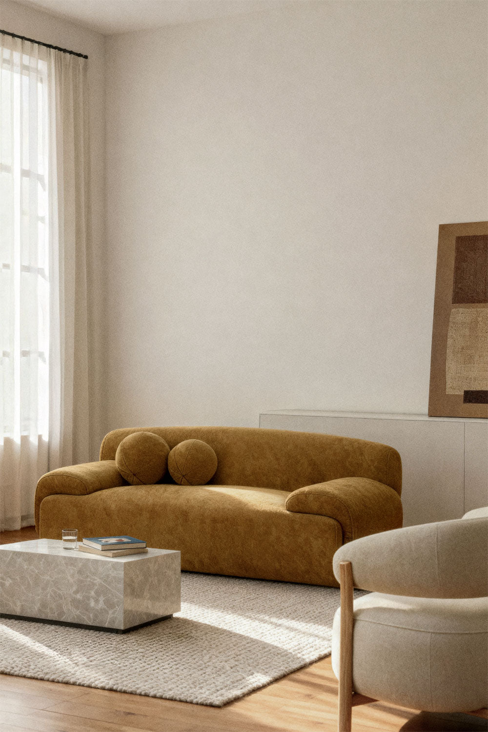Dvivietė sofa SIRENA, tamsiai garstyčių spalvos šenilas