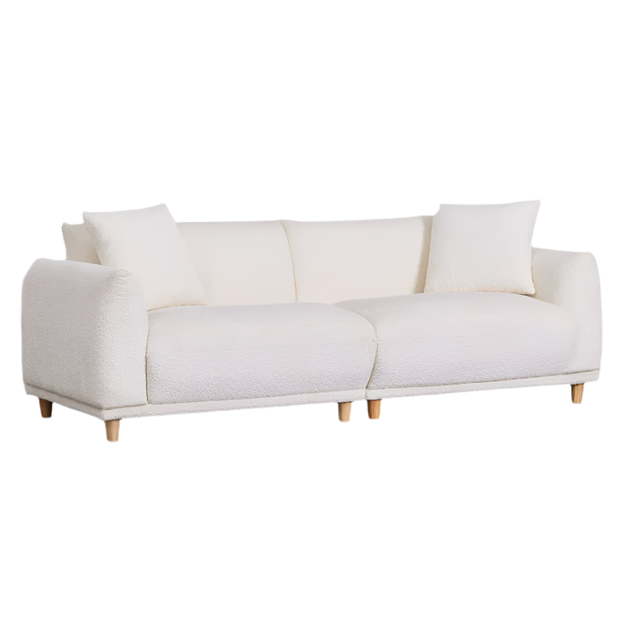 Trivietė sofa ERICK iš boucle audinio, balta