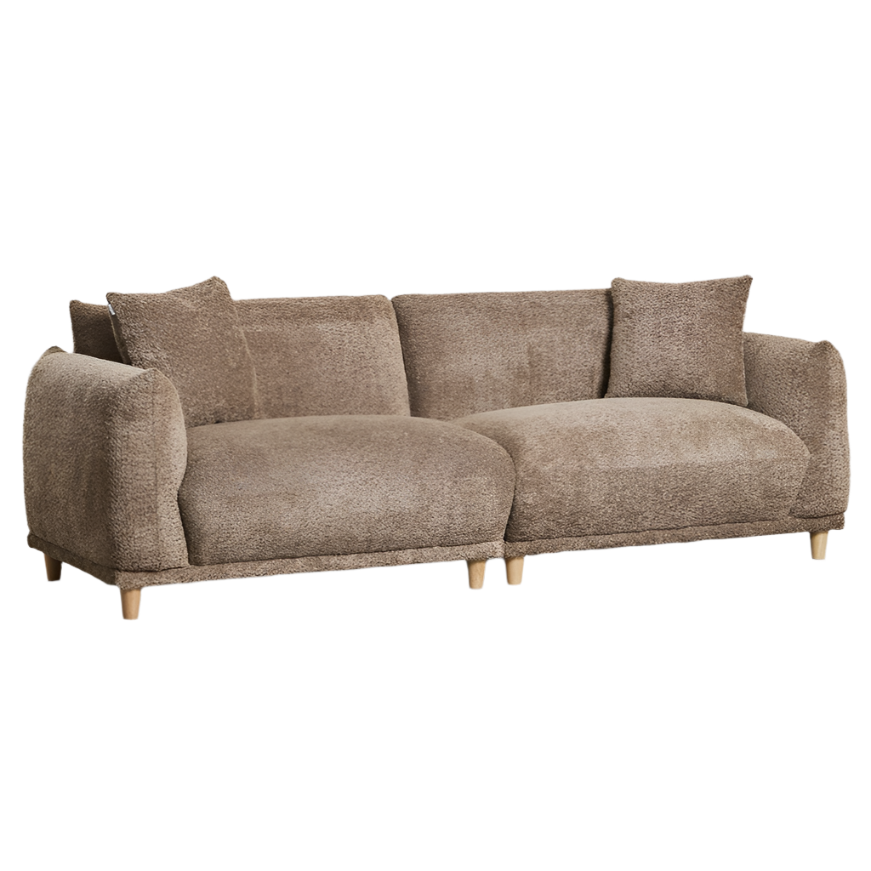 Trivietė sofa ERICK iš boucle audinio, šokolado