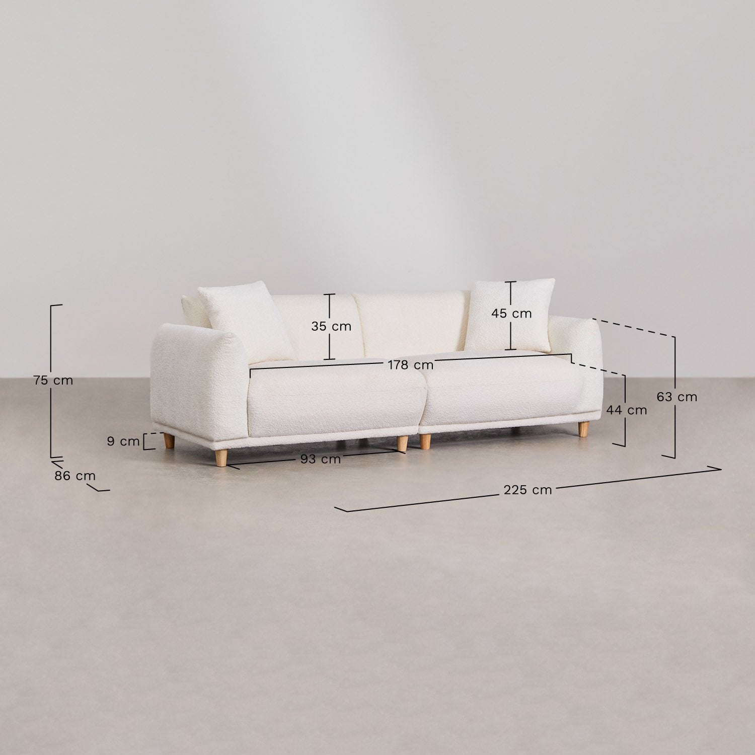 Trivietė sofa ERICK iš boucle audinio, balta