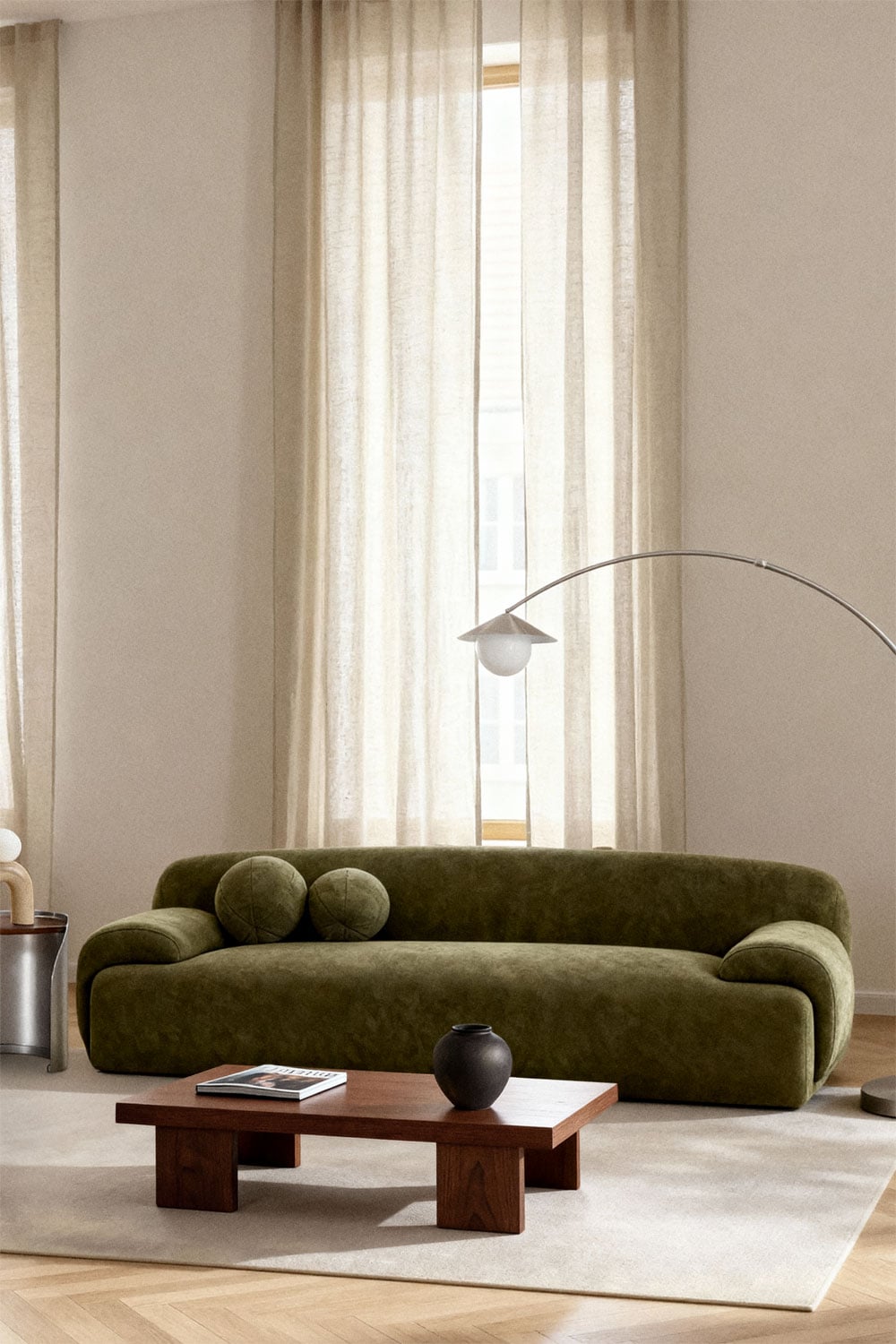 Trivietė sofa SIRINA žalia virvelė spalvos, boucle