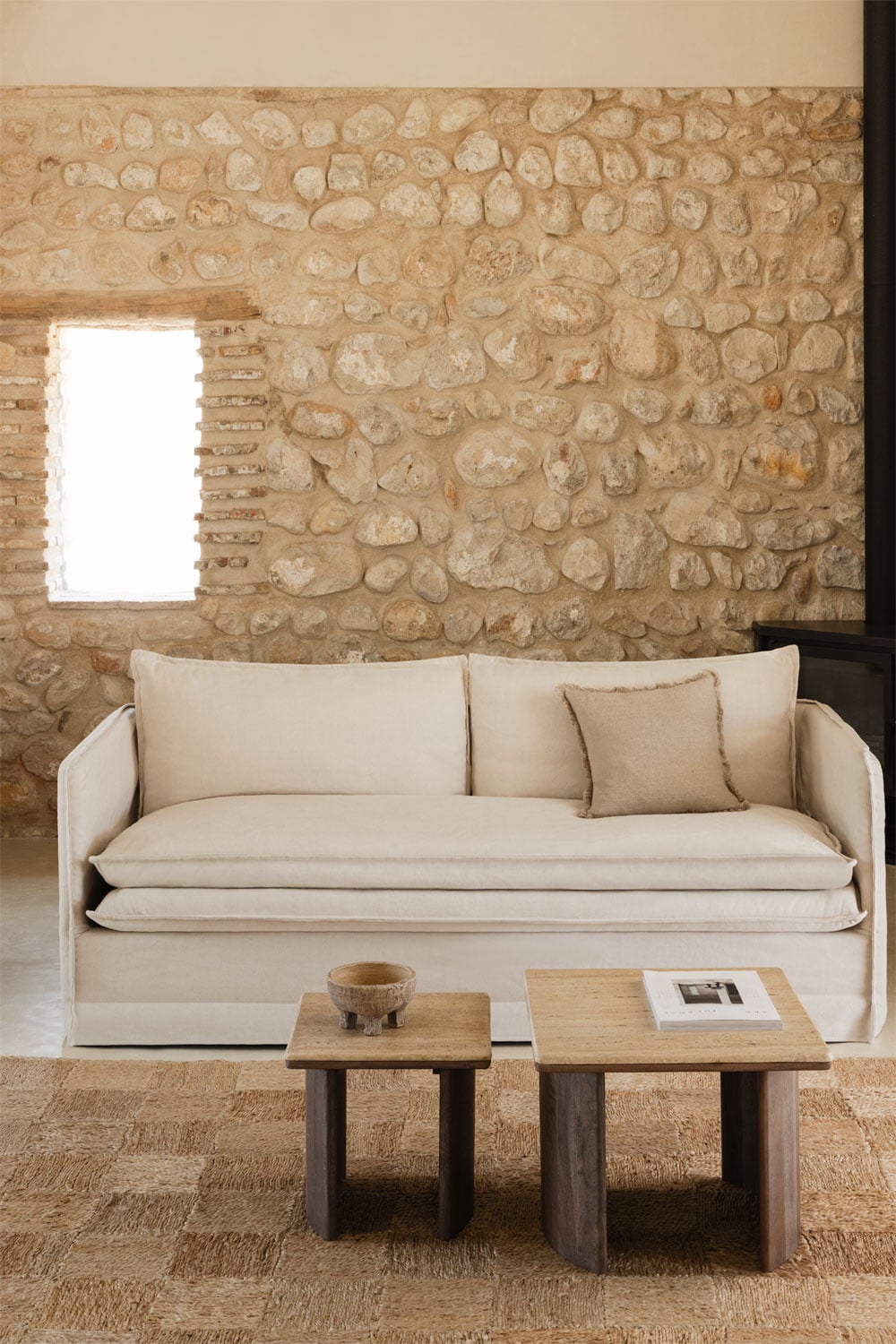 Trivietė sofa GREJSA, linas, smėlio spalva