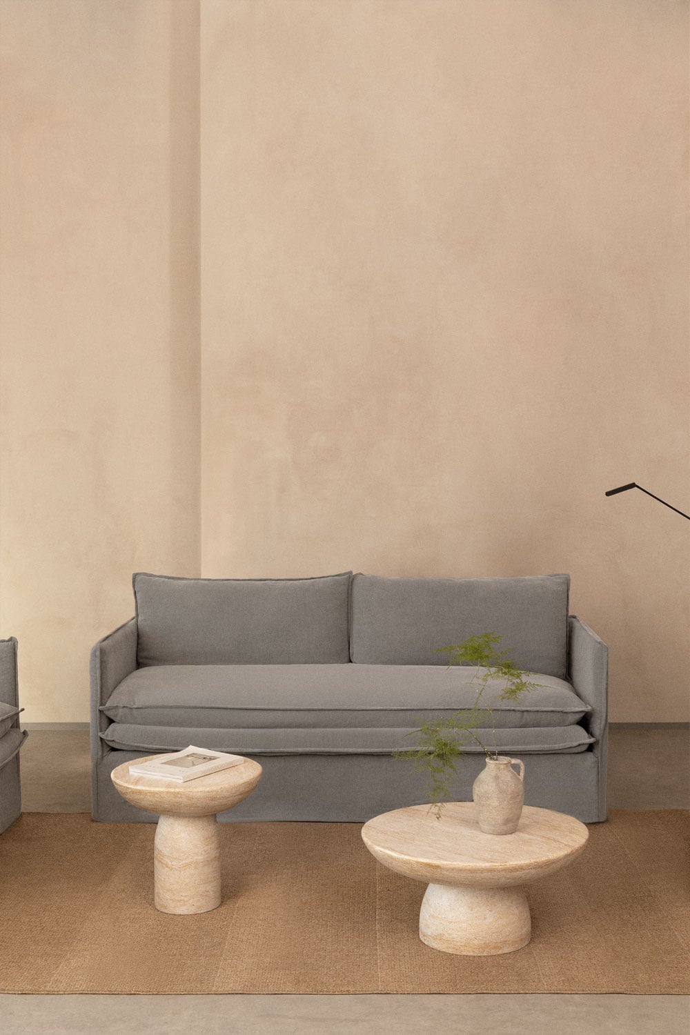 Trivietė sofa GREJSA visu dydžiu, tamsiai pilka linas