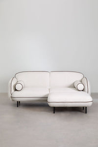 Trivietė sofa su pufu BIELA balta poliesterio audinys artimu planu