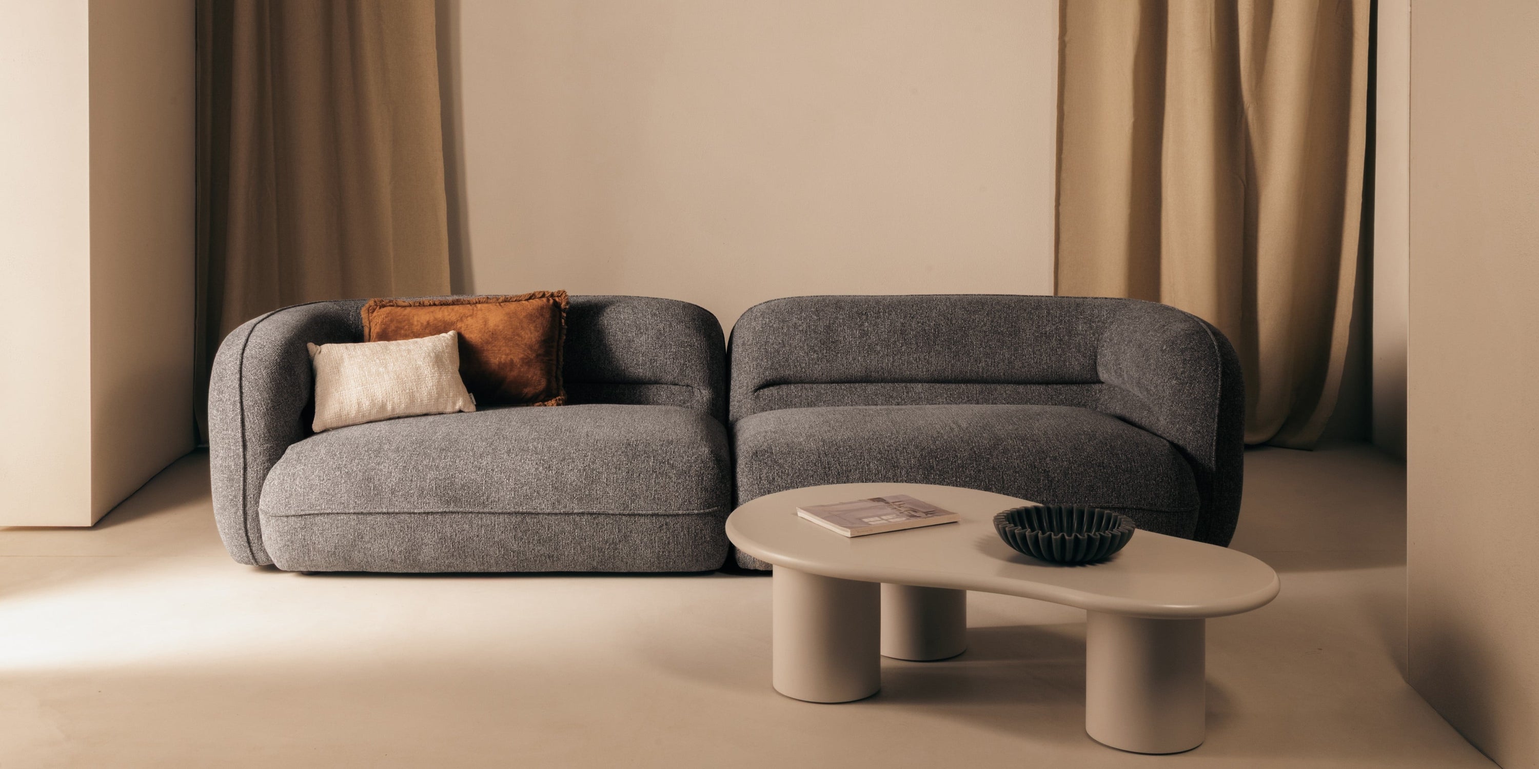 Keturvietė sofa MALDON, šenilis, pilka