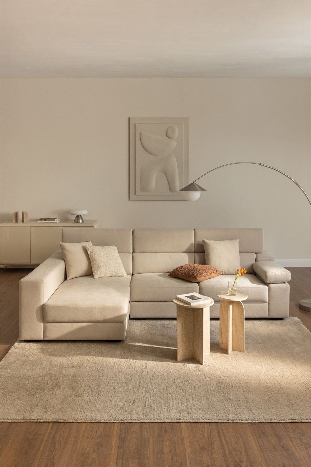 Trivietė sofa LUVANO su šezlongu iš audinio, kairinė