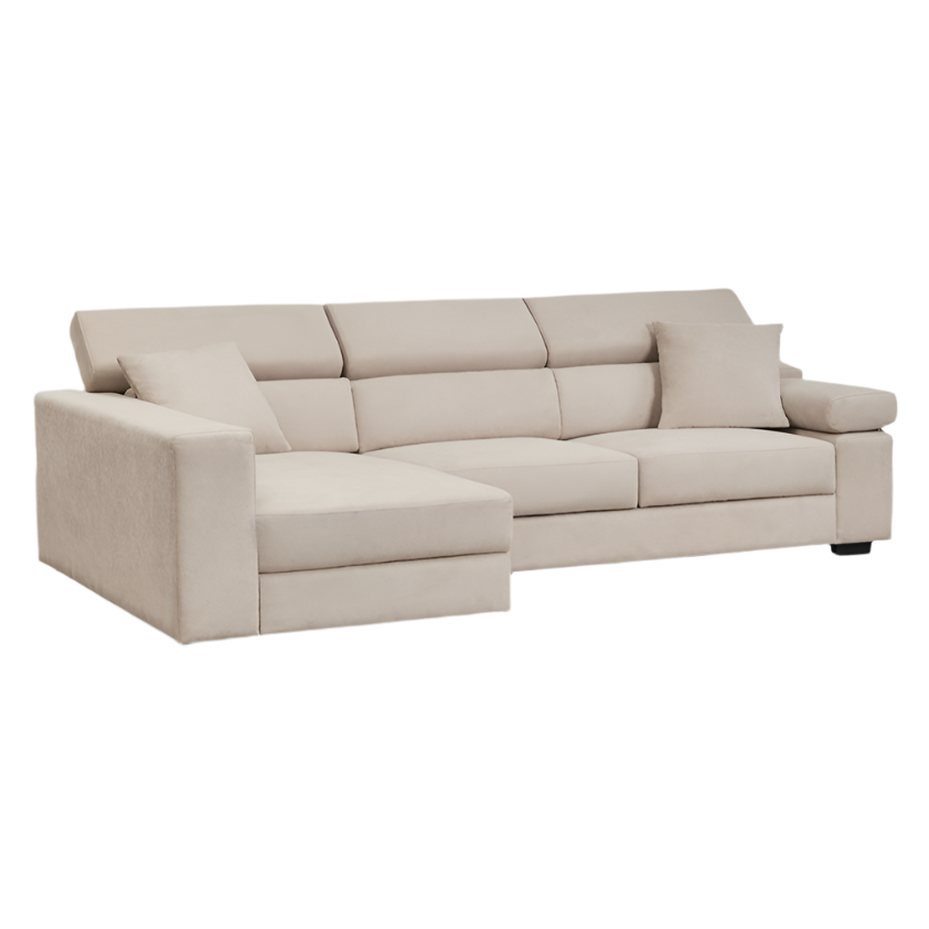 Trivietė sofa LUVANO su šezlongu iš audinio, kairinė