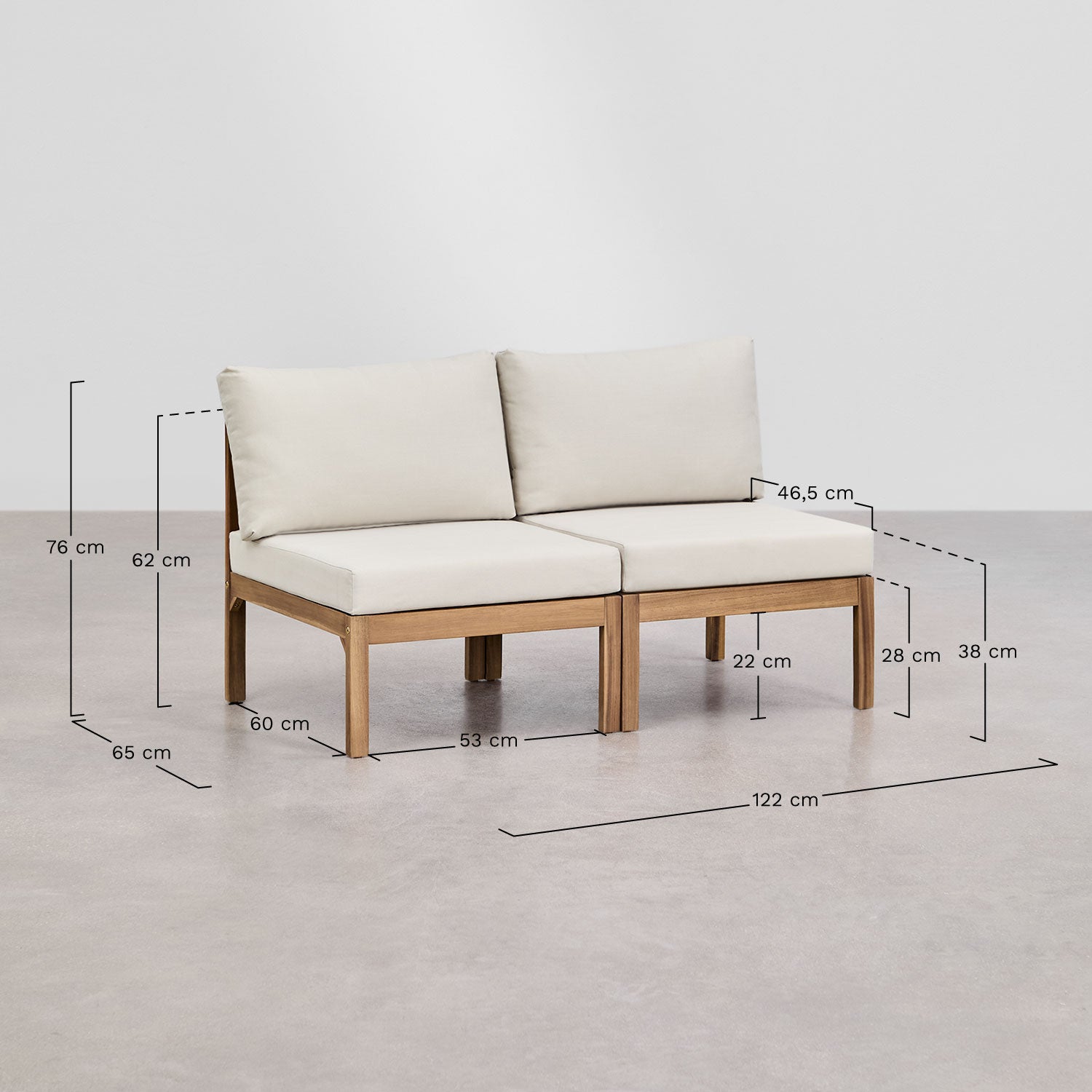 Sofa BIRTA, 2 vietų, akacijos, virvelė, terakota