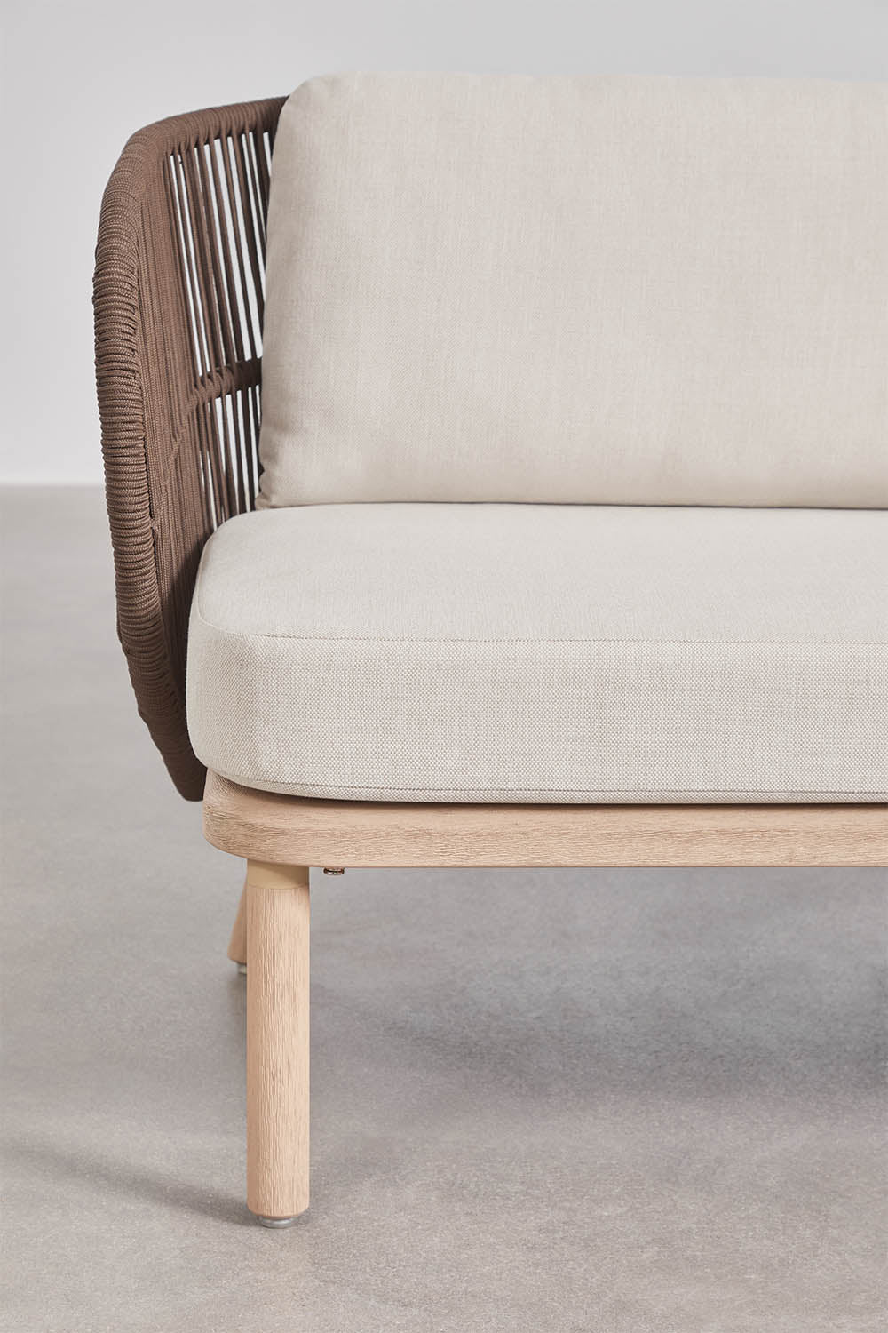 Sofa CAIRO, 2 vietų, akacijos mediena + virvelė, šokolado