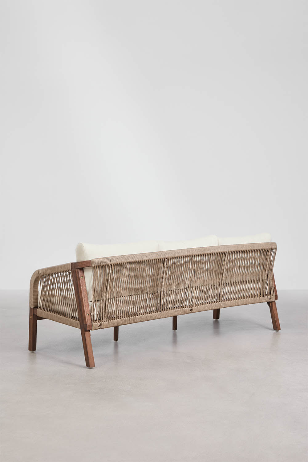 Sofa DALLAS, 3 vietų, akacijos mediena + virvelė, balta gardenia (1)