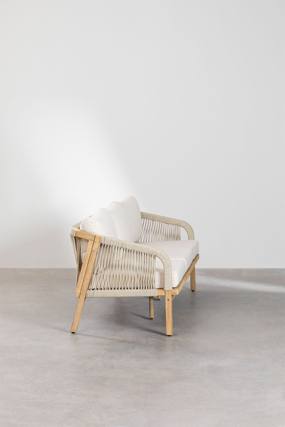 Sofa DALLAS, 3 vietų, akacijos mediena + virvelė, balta gardenia (2)