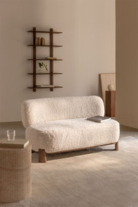 Dvivietė sofa ELDRENA, kreminis sintetinis kailis