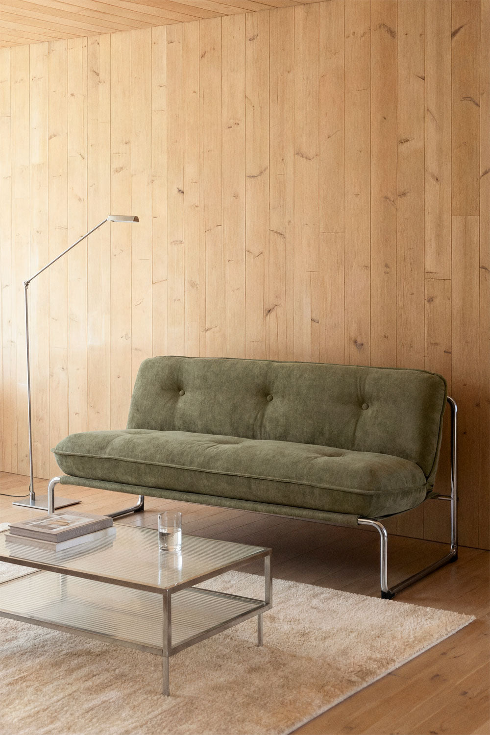 Dvivietė sofa MATILENA, karinės žalios spalvos virvelinė tekstūra
