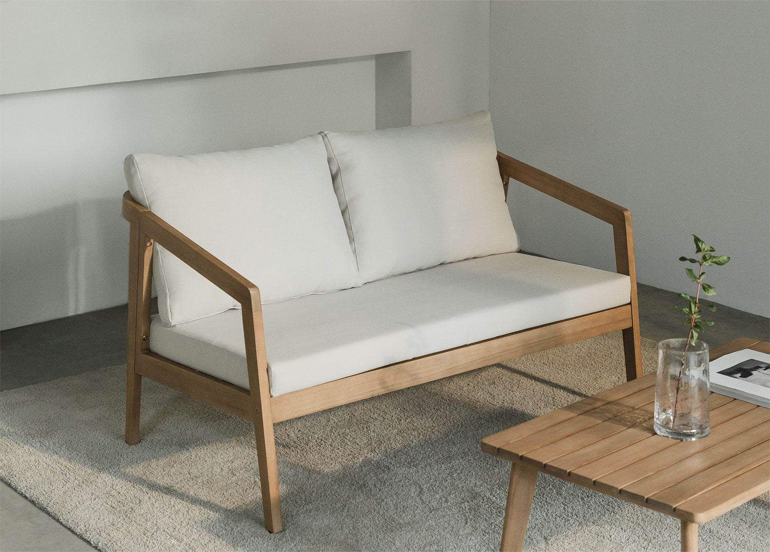 Sofa KAROLINA, 2 vietų, akacijos mediena, šviesiai ruda (1)