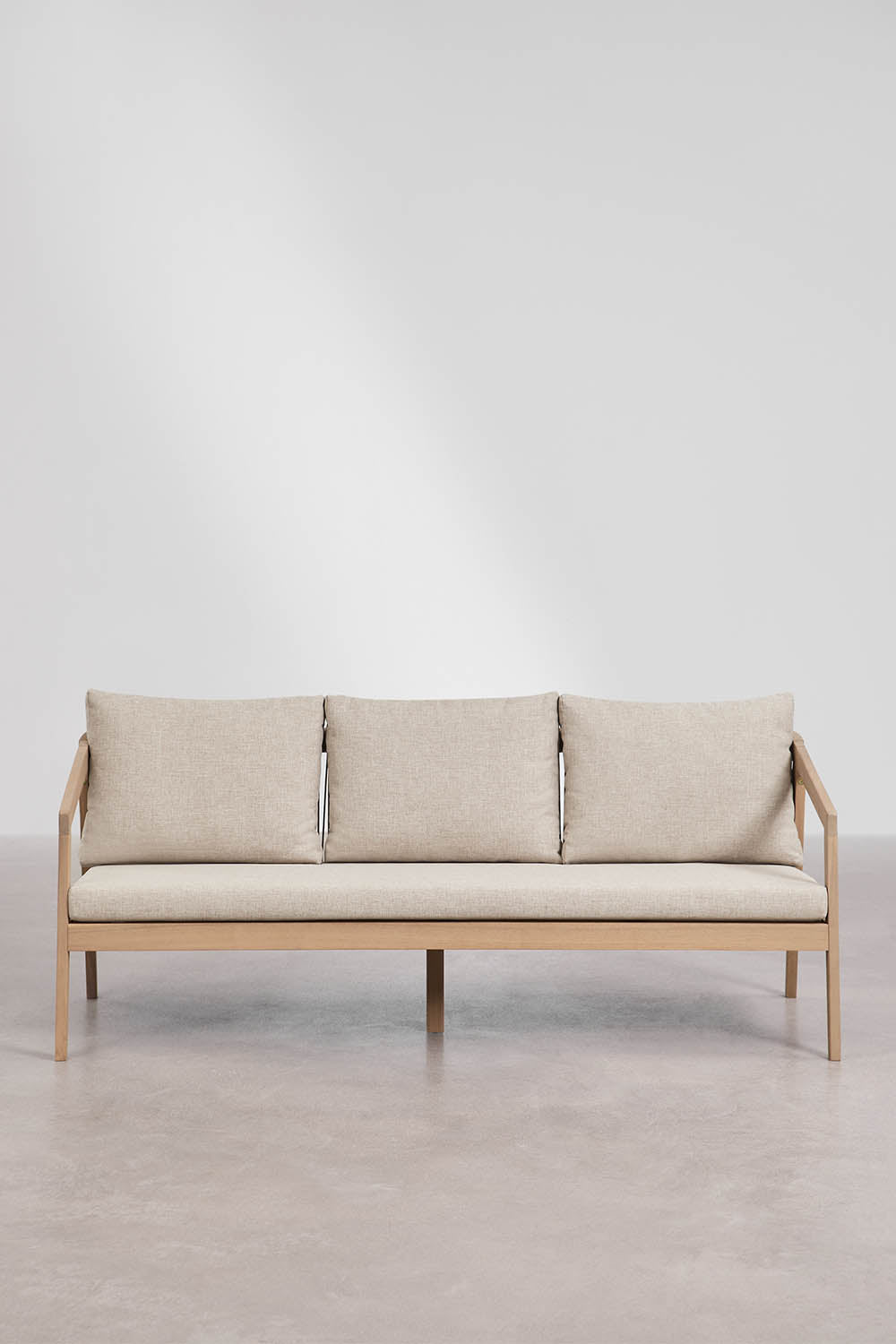 Sofa KAROLINA, 3 vietų, akacijos mediena + virvelė, šviesiai ruda (1)