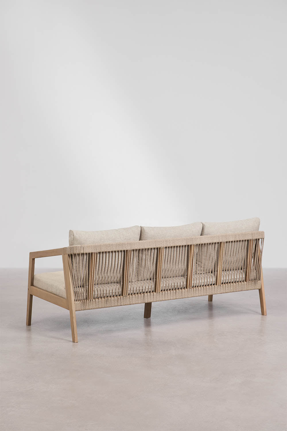 Sofa KAROLINA, 3 vietų, akacijos mediena + virvelė, šviesiai ruda (1)