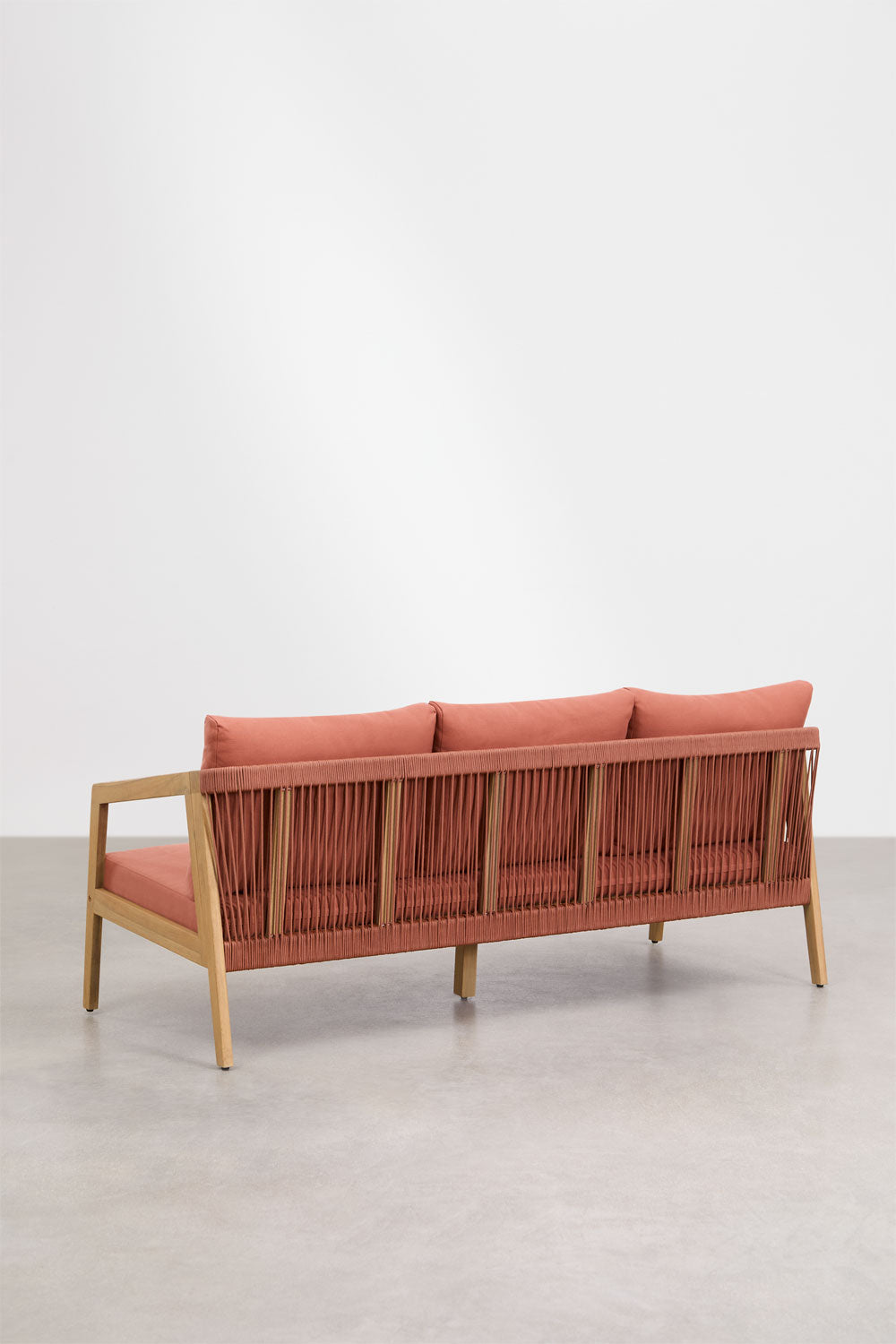 Sofa KAROLINA, 3 vietų, akacijos mediena + virvelė, šviesiai ruda (2)