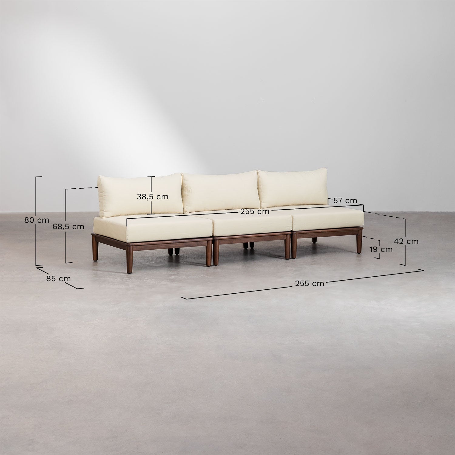 MODENA sofa, 3-seater, acacia