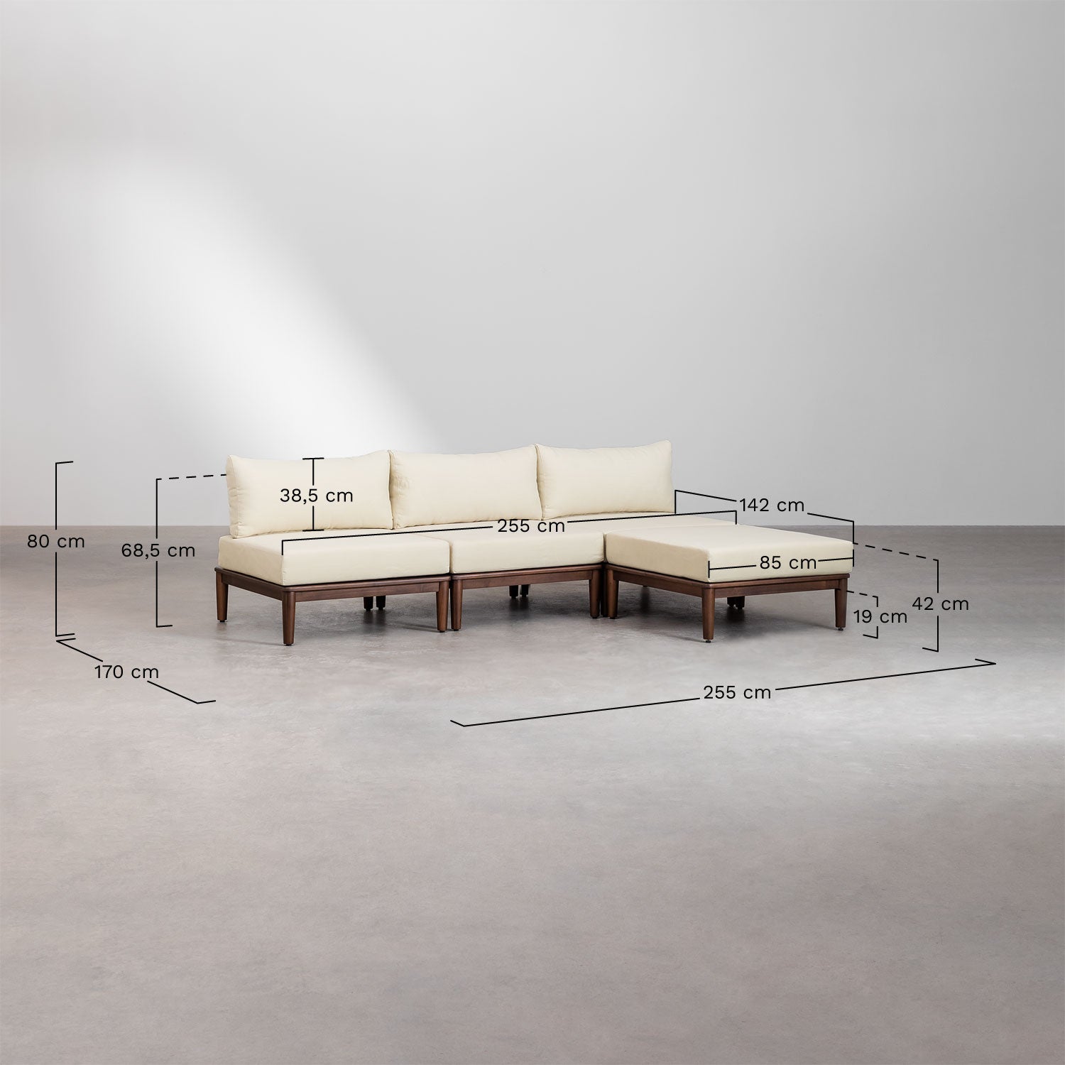 MODENA Sofa, 3-seater with pouf