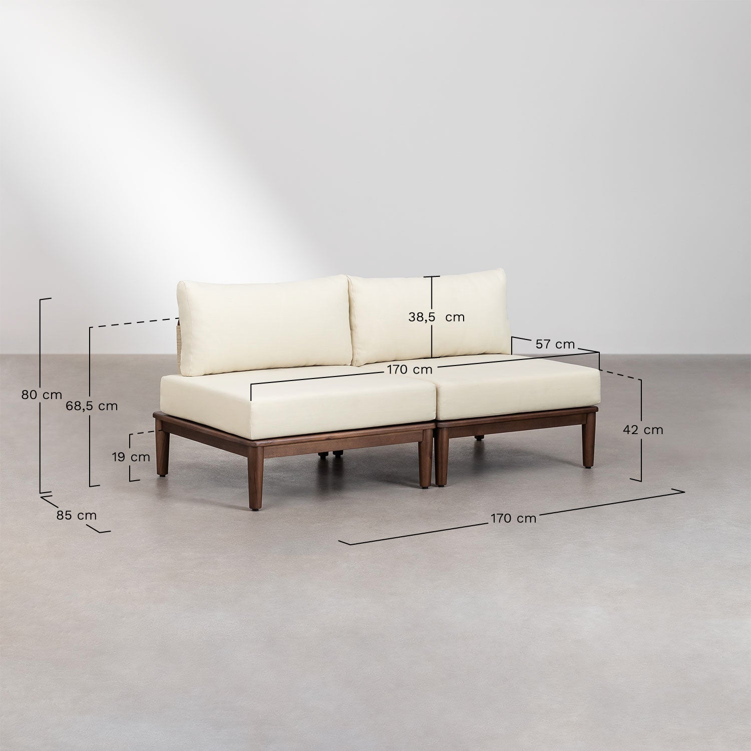 Sofa MODENA, two-seater, acacia