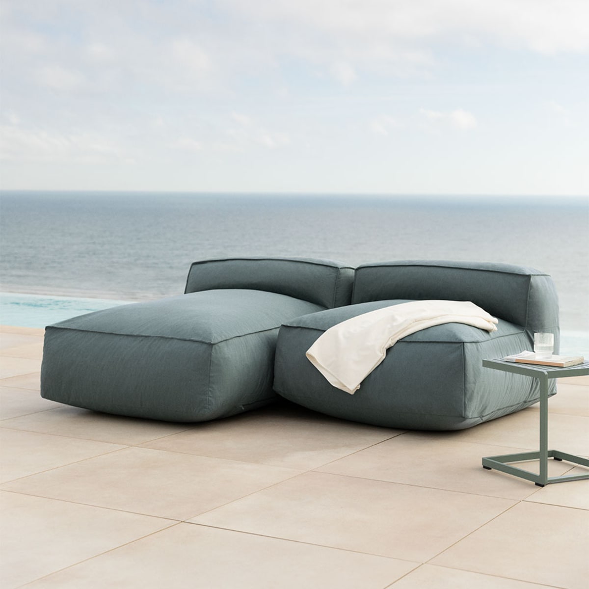 Modular outdoor sofa VELVA, 2-piece with chaise longue, green