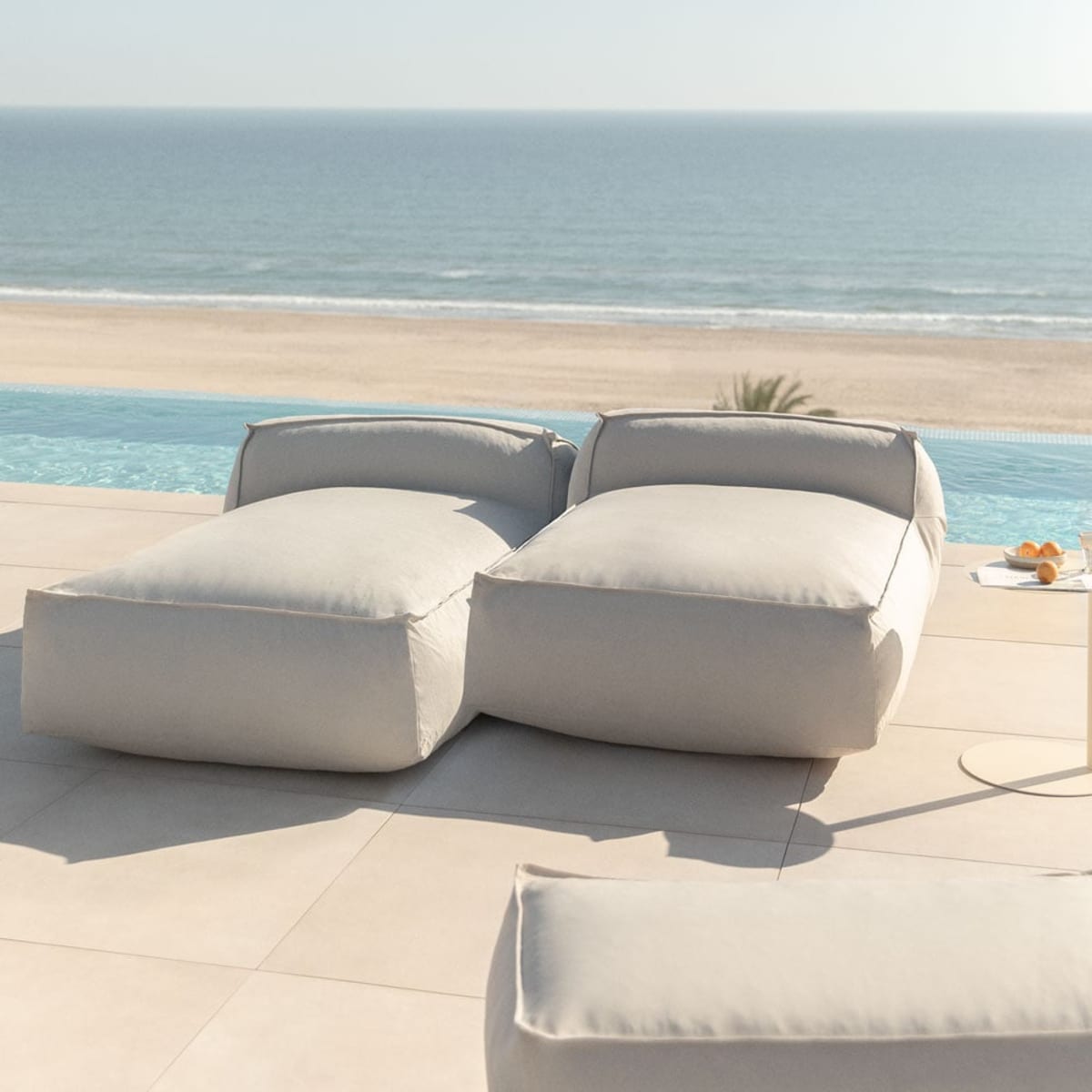 Modulinė lauko sofa VELVA, 2 dalys su šezlongu, kreminė
