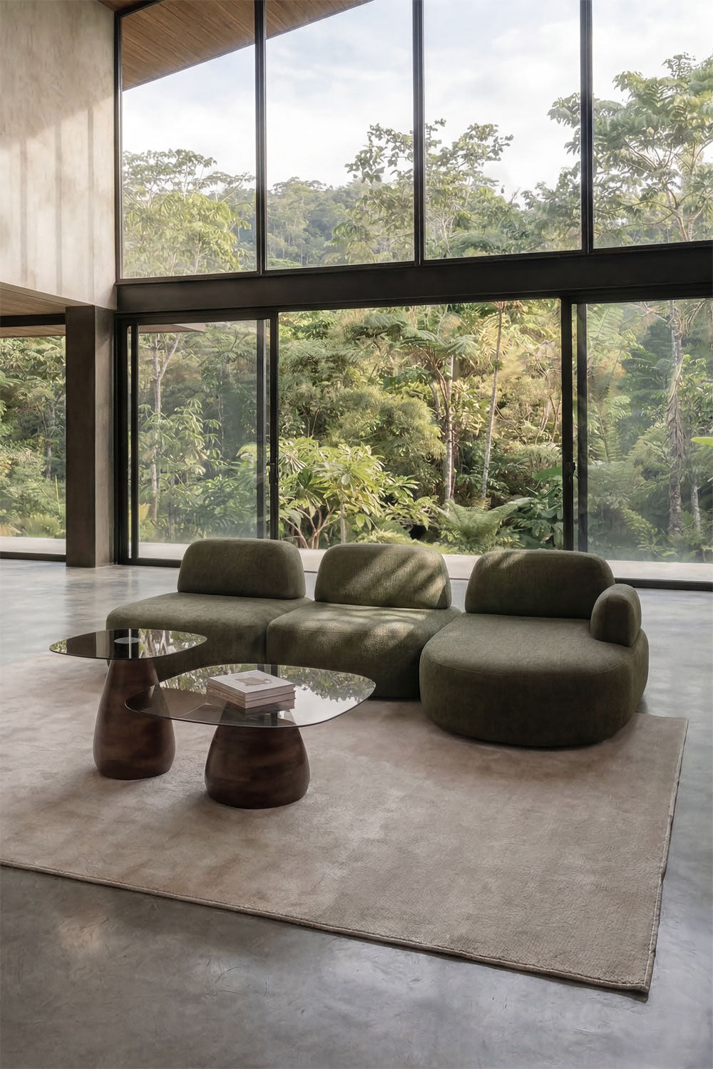 Modulinė sofa NORIDZA, kreminis šenilas, 2 dalys su pufu
