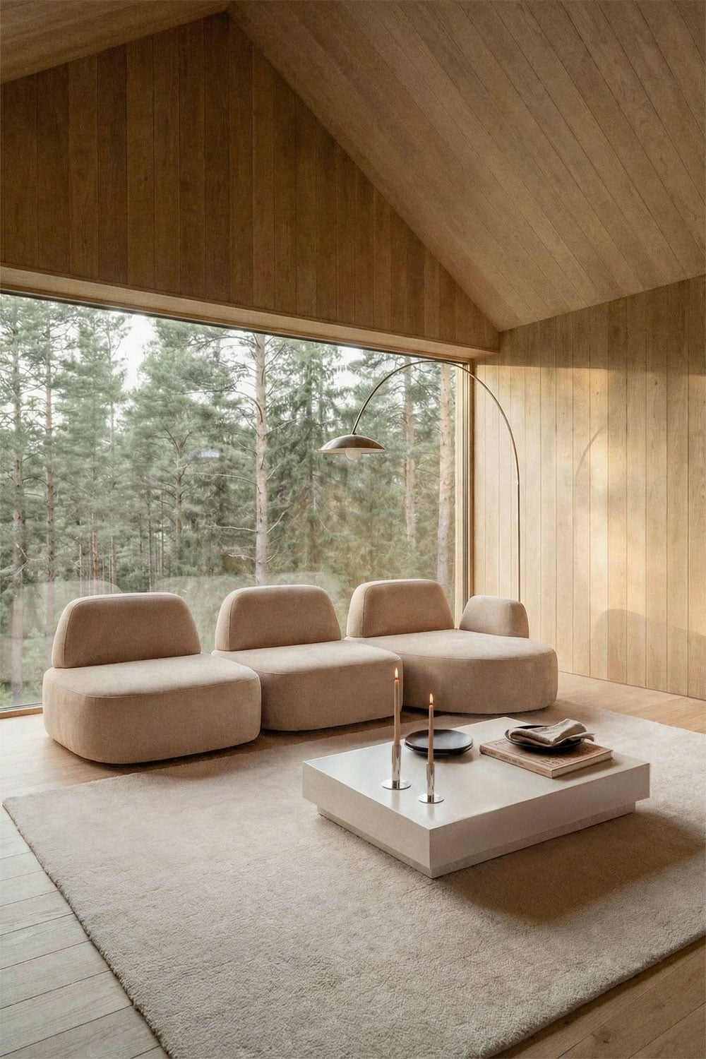 Modulinė sofa DZORELA – bendras vaizdas, Jasnobrązowy šenilasowy